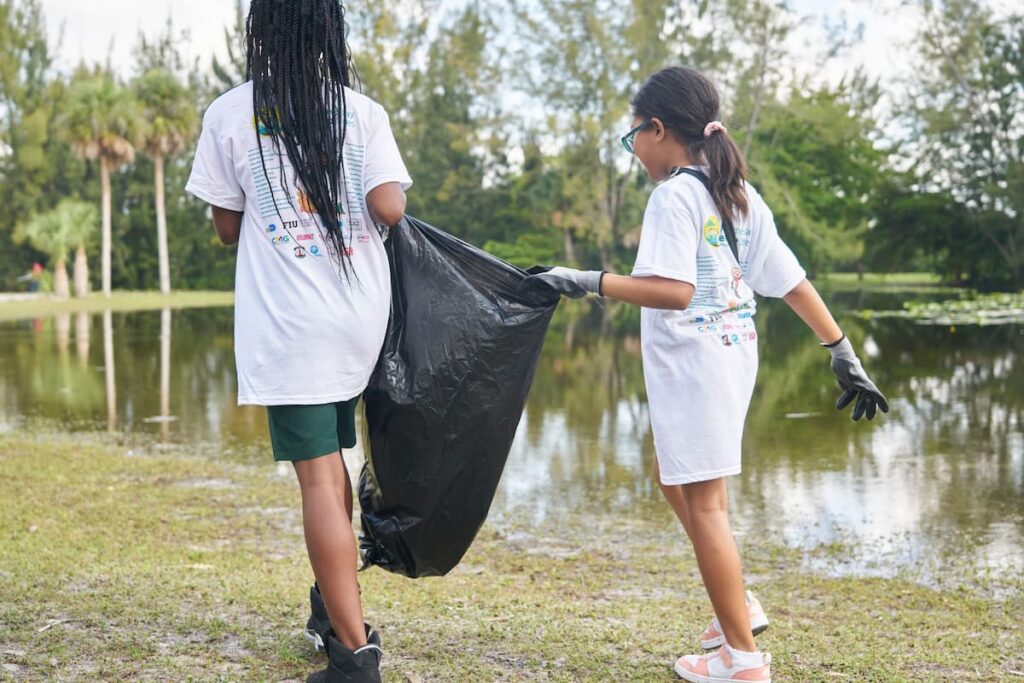 Two girls volunteering